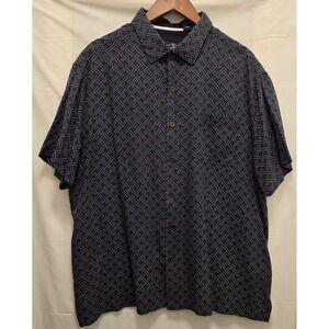 Nat Nast Button Up Shirt Mens Size XL Blue Geometric Short Sleeve Silk Blend